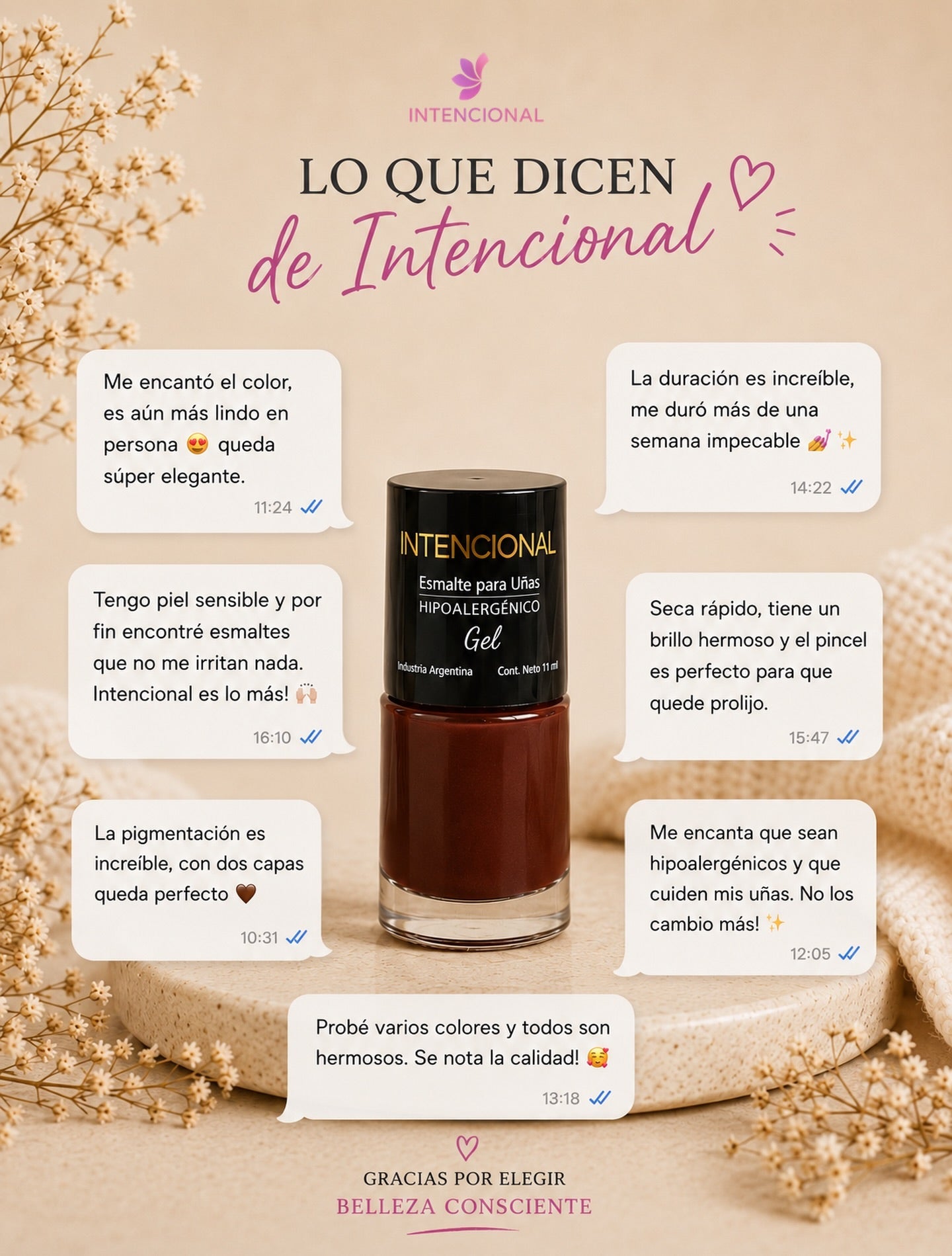 Mensajes de clientas sobre los esmaltes Intencional