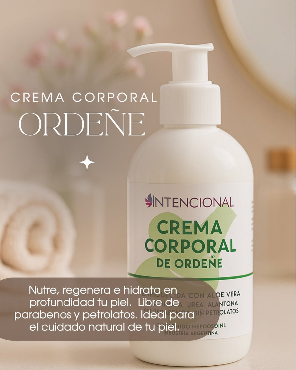 Crema corporal de ordeñe Intencional sobre una mesada de baño