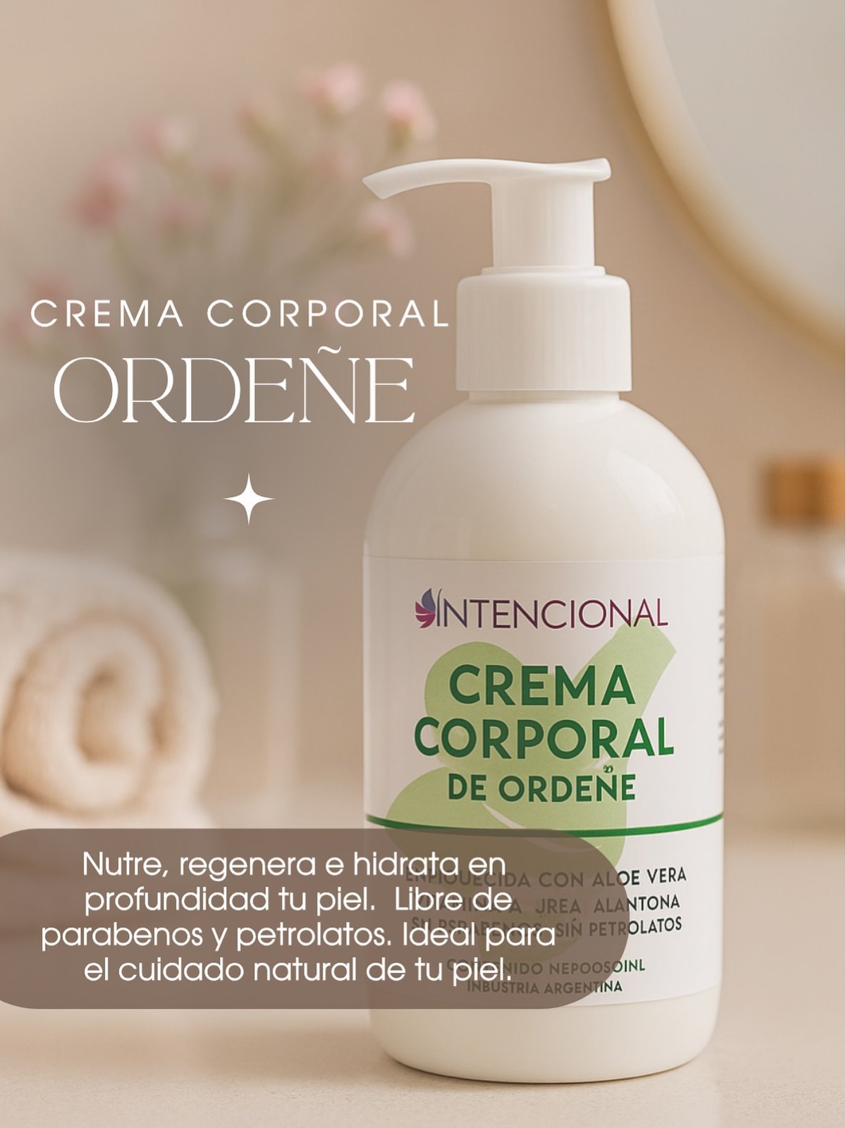Crema corporal de ordeñe Intencional sobre una mesada de baño