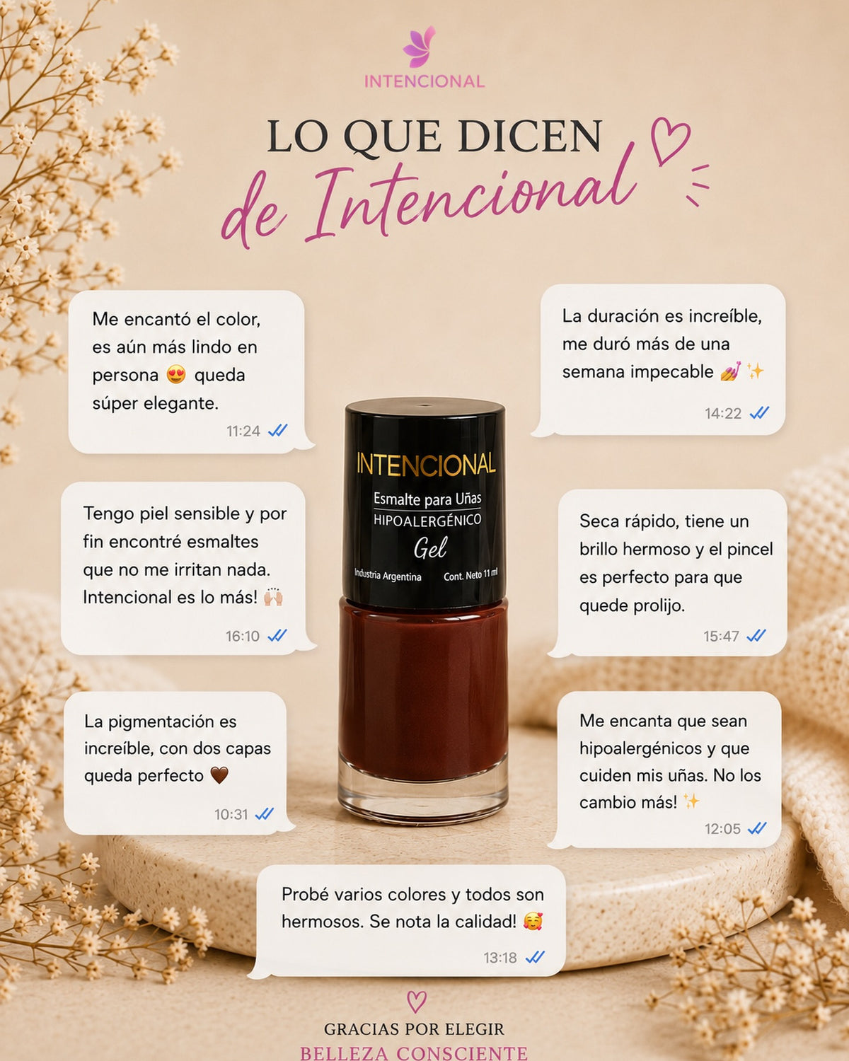Mensajes de clientas sobre los esmaltes Intencional